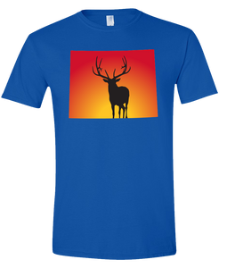 Short Sleeve T-Shirt Wyoming Royal Elk Vibrant Design High Quality Tight Knit Ring Spun Low Maintenance Cotton Printed With The Newest Available Color Transfer Technology