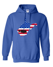 Load image into Gallery viewer, Pullover Hooded Sweatshirt West Virginia Royal Large Mouth Bass Vibrant Design High Quality Tight Knit Ring Spun Low Maintenance Cotton Printed With The Newest Available Color Transfer Technology
