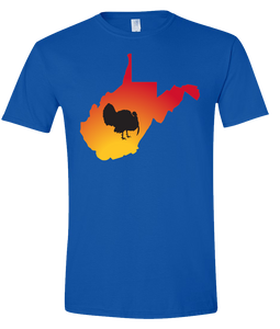 Short Sleeve T-Shirt West Virginia Royal Turkey Vibrant Design High Quality Tight Knit Ring Spun Low Maintenance Cotton Printed With The Newest Available Color Transfer Technology