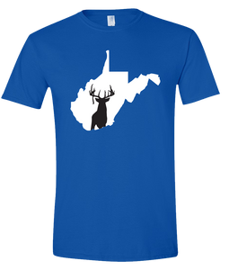 Short Sleeve T-Shirt West Virginia Royal Whitetail Deer Vibrant Design High Quality Tight Knit Ring Spun Low Maintenance Cotton Printed With The Newest Available Color Transfer Technology