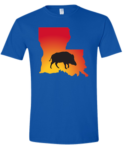 Short Sleeve T-Shirt Louisiana Royal Wild Hog Vibrant Design High Quality Tight Knit Ring Spun Low Maintenance Cotton Printed With The Newest Available Color Transfer Technology