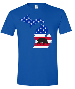 Short Sleeve T-Shirt Michigan Royal Wild Hog Vibrant Design High Quality Tight Knit Ring Spun Low Maintenance Cotton Printed With The Newest Available Color Transfer Technology