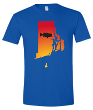 Load image into Gallery viewer, Short Sleeve T-Shirt Rhode Island Royal Large Mouth Bass Vibrant Design High Quality Tight Knit Ring Spun Low Maintenance Cotton Printed With The Newest Available Color Transfer Technology