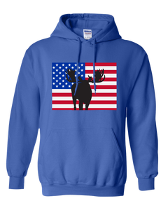 Pullover Hooded Sweatshirt Colorado Royal Moose Vibrant Design High Quality Tight Knit Ring Spun Low Maintenance Cotton Printed With The Newest Available Color Transfer Technology