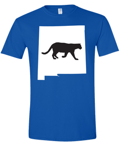 Short Sleeve T-Shirt New Mexico Royal Mountain Lion Vibrant Design High Quality Tight Knit Ring Spun Low Maintenance Cotton Printed With The Newest Available Color Transfer Technology