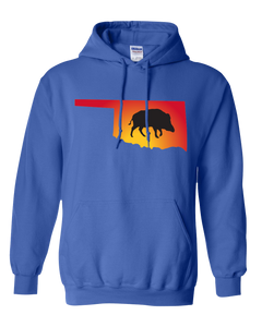 Pullover Hooded Sweatshirt Oklahoma Royal Wild Hog Vibrant Design High Quality Tight Knit Ring Spun Low Maintenance Cotton Printed With The Newest Available Color Transfer Technology