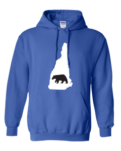 Pullover Hooded Sweatshirt New Hampshire Royal Black Bear Vibrant Design High Quality Tight Knit Ring Spun Low Maintenance Cotton Printed With The Newest Available Color Transfer Technology