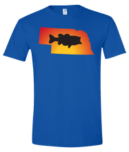 Load image into Gallery viewer, Short Sleeve T-Shirt Nebraska Royal Large Mouth Bass Vibrant Design High Quality Tight Knit Ring Spun Low Maintenance Cotton Printed With The Newest Available Color Transfer Technology