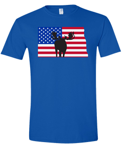 Short Sleeve T-Shirt North Dakota Royal Moose Vibrant Design High Quality Tight Knit Ring Spun Low Maintenance Cotton Printed With The Newest Available Color Transfer Technology