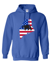 Load image into Gallery viewer, Pullover Hooded Sweatshirt Maine Royal Black Bear Vibrant Design High Quality Tight Knit Ring Spun Low Maintenance Cotton Printed With The Newest Available Color Transfer Technology