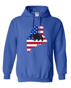 Pullover Hooded Sweatshirt Maine Royal Black Bear Vibrant Design High Quality Tight Knit Ring Spun Low Maintenance Cotton Printed With The Newest Available Color Transfer Technology