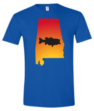 Load image into Gallery viewer, Short Sleeve T-Shirt Alabama Royal Large Mouth Bass Vibrant Design High Quality Tight Knit Ring Spun Low Maintenance Cotton Printed With The Newest Available Color Transfer Technology
