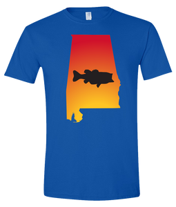 Short Sleeve T-Shirt Alabama Royal Large Mouth Bass Vibrant Design High Quality Tight Knit Ring Spun Low Maintenance Cotton Printed With The Newest Available Color Transfer Technology