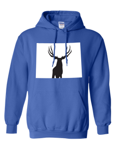 Pullover Hooded Sweatshirt Wyoming Royal Mule Deer Vibrant Design High Quality Tight Knit Ring Spun Low Maintenance Cotton Printed With The Newest Available Color Transfer Technology
