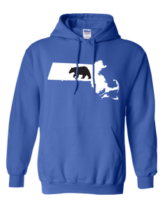 Pullover Hooded Sweatshirt Massachusetts Royal Black Bear Vibrant Design High Quality Tight Knit Ring Spun Low Maintenance Cotton Printed With The Newest Available Color Transfer Technology