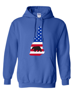 Pullover Hooded Sweatshirt New Hampshire Royal Black Bear Vibrant Design High Quality Tight Knit Ring Spun Low Maintenance Cotton Printed With The Newest Available Color Transfer Technology
