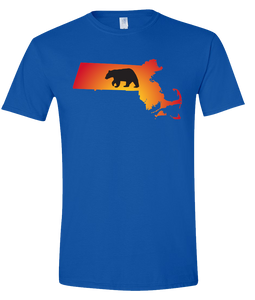 Short Sleeve T-Shirt Massachusetts Royal Black Bear Vibrant Design High Quality Tight Knit Ring Spun Low Maintenance Cotton Printed With The Newest Available Color Transfer Technology