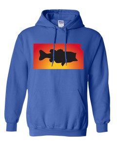 Pullover Hooded Sweatshirt Kansas Royal Large Mouth Bass Vibrant Design High Quality Tight Knit Ring Spun Low Maintenance Cotton Printed With The Newest Available Color Transfer Technology