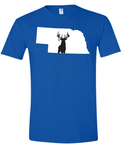 Short Sleeve T-Shirt Nebraska Royal Whitetail Deer Vibrant Design High Quality Tight Knit Ring Spun Low Maintenance Cotton Printed With The Newest Available Color Transfer Technology