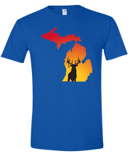 Load image into Gallery viewer, Short Sleeve T-Shirt Michigan Royal Whitetail Deer Vibrant Design High Quality Tight Knit Ring Spun Low Maintenance Cotton Printed With The Newest Available Color Transfer Technology