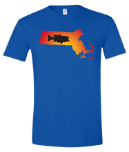 Load image into Gallery viewer, Short Sleeve T-Shirt Massachusetts Royal Large Mouth Bass Vibrant Design High Quality Tight Knit Ring Spun Low Maintenance Cotton Printed With The Newest Available Color Transfer Technology