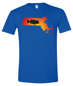 Short Sleeve T-Shirt Massachusetts Royal Large Mouth Bass Vibrant Design High Quality Tight Knit Ring Spun Low Maintenance Cotton Printed With The Newest Available Color Transfer Technology