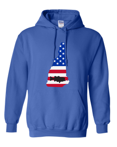 Pullover Hooded Sweatshirt New Hampshire Royal Large Mouth Bass Vibrant Design High Quality Tight Knit Ring Spun Low Maintenance Cotton Printed With The Newest Available Color Transfer Technology