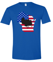 Load image into Gallery viewer, Short Sleeve T-Shirt Wisconsin Royal Turkey Vibrant Design High Quality Tight Knit Ring Spun Low Maintenance Cotton Printed With The Newest Available Color Transfer Technology