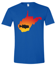 Load image into Gallery viewer, Short Sleeve T-Shirt West Virginia Royal Large Mouth Bass Vibrant Design High Quality Tight Knit Ring Spun Low Maintenance Cotton Printed With The Newest Available Color Transfer Technology