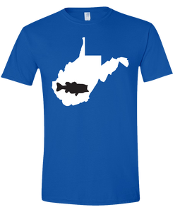 Short Sleeve T-Shirt West Virginia Royal Large Mouth Bass Vibrant Design High Quality Tight Knit Ring Spun Low Maintenance Cotton Printed With The Newest Available Color Transfer Technology