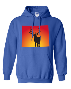 Pullover Hooded Sweatshirt Wyoming Royal Elk Vibrant Design High Quality Tight Knit Ring Spun Low Maintenance Cotton Printed With The Newest Available Color Transfer Technology