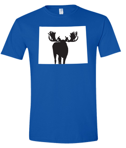 Short Sleeve T-Shirt Wyoming Royal Moose Vibrant Design High Quality Tight Knit Ring Spun Low Maintenance Cotton Printed With The Newest Available Color Transfer Technology