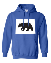 Load image into Gallery viewer, Pullover Hooded Sweatshirt Wyoming Royal Black Bear Vibrant Design High Quality Tight Knit Ring Spun Low Maintenance Cotton Printed With The Newest Available Color Transfer Technology