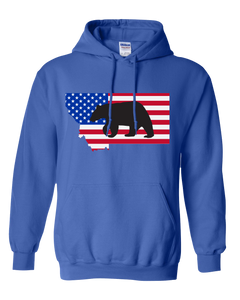 Pullover Hooded Sweatshirt Montana Royal Black Bear Vibrant Design High Quality Tight Knit Ring Spun Low Maintenance Cotton Printed With The Newest Available Color Transfer Technology