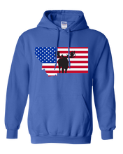 Load image into Gallery viewer, Pullover Hooded Sweatshirt Montana Royal Moose Vibrant Design High Quality Tight Knit Ring Spun Low Maintenance Cotton Printed With The Newest Available Color Transfer Technology