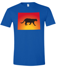 Load image into Gallery viewer, Short Sleeve T-Shirt Wyoming Royal Mountain Lion Vibrant Design High Quality Tight Knit Ring Spun Low Maintenance Cotton Printed With The Newest Available Color Transfer Technology