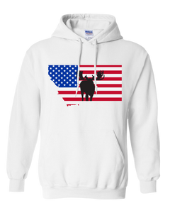 Pullover Hooded Sweatshirt Montana White Moose Vibrant Design High Quality Tight Knit Ring Spun Low Maintenance Cotton Printed With The Newest Available Color Transfer Technology