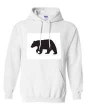 Load image into Gallery viewer, Pullover Hooded Sweatshirt Wyoming White Black Bear Vibrant Design High Quality Tight Knit Ring Spun Low Maintenance Cotton Printed With The Newest Available Color Transfer Technology