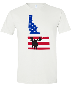 Short Sleeve T-Shirt Idaho White Moose Vibrant Design High Quality Tight Knit Ring Spun Low Maintenance Cotton Printed With The Newest Available Color Transfer Technology