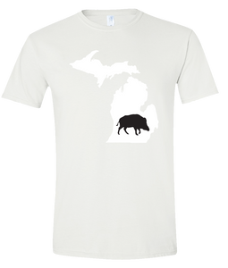 Short Sleeve T-Shirt Michigan White Wild Hog Vibrant Design High Quality Tight Knit Ring Spun Low Maintenance Cotton Printed With The Newest Available Color Transfer Technology