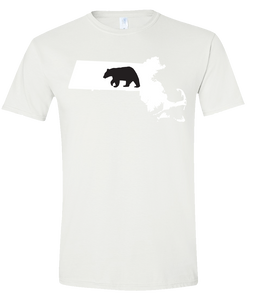 Short Sleeve T-Shirt Massachusetts White Black Bear Vibrant Design High Quality Tight Knit Ring Spun Low Maintenance Cotton Printed With The Newest Available Color Transfer Technology