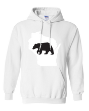 Load image into Gallery viewer, Pullover Hooded Sweatshirt Wisconsin White Black Bear Vibrant Design High Quality Tight Knit Ring Spun Low Maintenance Cotton Printed With The Newest Available Color Transfer Technology