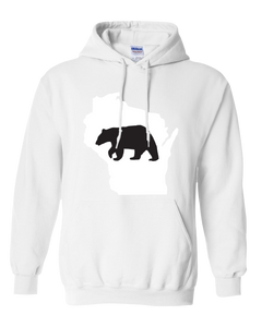 Pullover Hooded Sweatshirt Wisconsin White Black Bear Vibrant Design High Quality Tight Knit Ring Spun Low Maintenance Cotton Printed With The Newest Available Color Transfer Technology