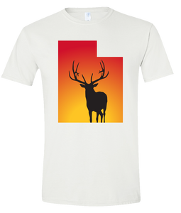 Short Sleeve T-Shirt Utah White Elk Vibrant Design High Quality Tight Knit Ring Spun Low Maintenance Cotton Printed With The Newest Available Color Transfer Technology