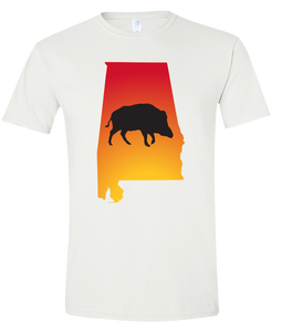 Short Sleeve T-Shirt Alabama White Wild Hog Vibrant Design High Quality Tight Knit Ring Spun Low Maintenance Cotton Printed With The Newest Available Color Transfer Technology