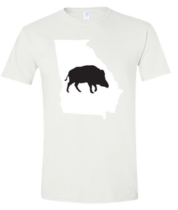 Short Sleeve T-Shirt Georgia White Wild Hog Vibrant Design High Quality Tight Knit Ring Spun Low Maintenance Cotton Printed With The Newest Available Color Transfer Technology