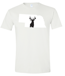Short Sleeve T-Shirt Nebraska White Whitetail Deer Vibrant Design High Quality Tight Knit Ring Spun Low Maintenance Cotton Printed With The Newest Available Color Transfer Technology
