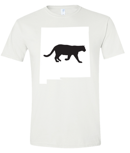 Short Sleeve T-Shirt New Mexico White Mountain Lion Vibrant Design High Quality Tight Knit Ring Spun Low Maintenance Cotton Printed With The Newest Available Color Transfer Technology