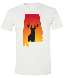 Short Sleeve T-Shirt Alabama White Whitetail Deer Vibrant Design High Quality Tight Knit Ring Spun Low Maintenance Cotton Printed With The Newest Available Color Transfer Technology