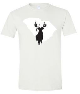 Short Sleeve T-Shirt South Carolina White Whitetail Deer Vibrant Design High Quality Tight Knit Ring Spun Low Maintenance Cotton Printed With The Newest Available Color Transfer Technology